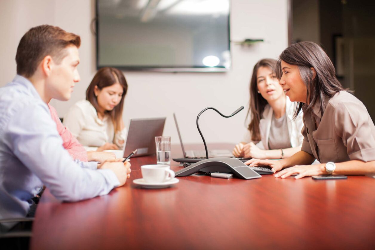 Professionals on a team conference call